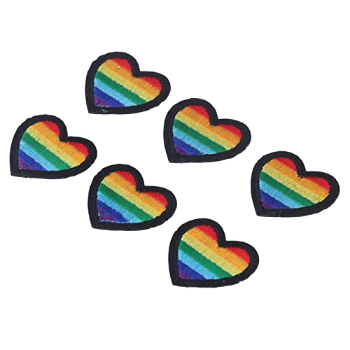 Vielseitige Regenbogenherzflecken Zum Nähen von Stickereien Kleidungsreparatur - 6 Stcs Bunt Eisen auf Chenille -Flecken mit Schwarzem Rand (Weißer Rand) (schwarzer Rand) von ACOGEDO