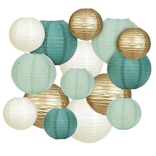 15 Stück Grün, Creme und Gold Papierlaterne, Salbeifarbene runde Windlichter, runde Papierlaterne für die Braut, Hochzeitsdeko, Geburtstagsparty 15 Stück Grün, Creme und Gold Papierlaterne, Salbeifarbene runde Windlichter, runde Papierlaterne für die Braut, Hochzeitsdeko, Geburtstagsparty von ACOMTUO