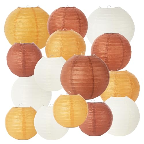 15 Stück Papierlaternen, Papierlaterne Bunt Set, Braun und Weiß, Hängende Papierlaternen Pastell, mit 3 Größen für Rustikale Hochzeit, Geburtstag, Herbstdekor und Gartenparty Deko 15 Stück Papierlaternen, Papierlaterne Bunt Set, Braun und Weiß, Hängende Papierlaternen Pastell, mit 3 Größen für Rustikale Hochzeit, Geburtstag, Herbstdekor und Gartenparty Deko von ACOMTUO