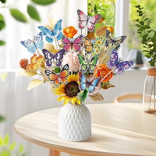 20 Stück Diamond Painting Set, Diamond Painting Schmetterling, Diamond Painting Erwachsene Kinder Schmetterling Bilder, Bastelset Kinder Zubehör für Dekoration von Gärten Balkonen und Innenräume von ACOMTUO