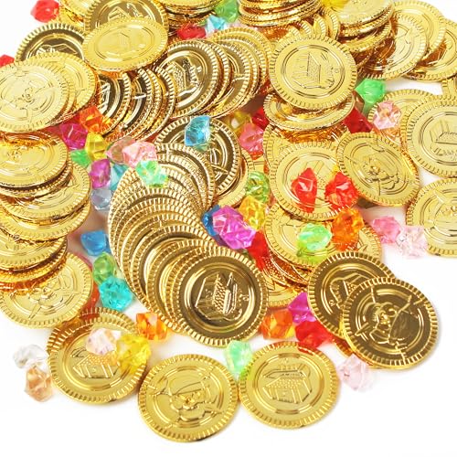 320 Stück Piratenschatz,160 Stücke Edelsteine für Kinder und 160 Stücke Goldmünzen Kinder für Piraten Deko Kindergeburtstag,Piratenparty Kindergeburtstag,Schatzkiste Kindergeburtstag, Piratenschatz von ACOMTUO