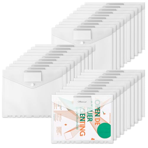 Dokumententasche a4 Abheftba 30 pack, Transparent Druckknopf A4 Dokumentenmappe Sammelmappen für Dokumente Organisieren mit Binderlöcher und Etikettentasche wasserdicht für das Büro der Schule von ACOMTUO