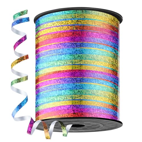 450 Meter Geschenkband Bunt, 5mm Schleifenband Regenbogen, Glänzend Bunt Glitzer Ringelband Ballonband, Party Hochzeitsdeko, Weihnachten Neujahr Geschenkverpackung, für Ballonverschlüsse 450 Meter Geschenkband Bunt, 5mm Schleifenband Regenbogen, Glänzend Bunt Glitzer Ringelband Ballonband, Party Hochzeitsdeko, Weihnachten Neujahr Geschenkverpackung, für Ballonverschlüsse von ACONDE
