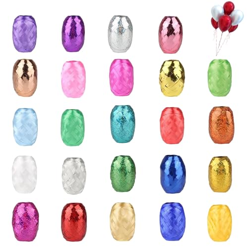 ACONDE Geschenkband Weihnachten Deko Set - 24 Stück (5mm × 10m/Rolle) Schleifenband Bunt Farben für Feiertage Hochzeit Partys - Ringelband Decoration für Luftballon Geschenk von ACONDE