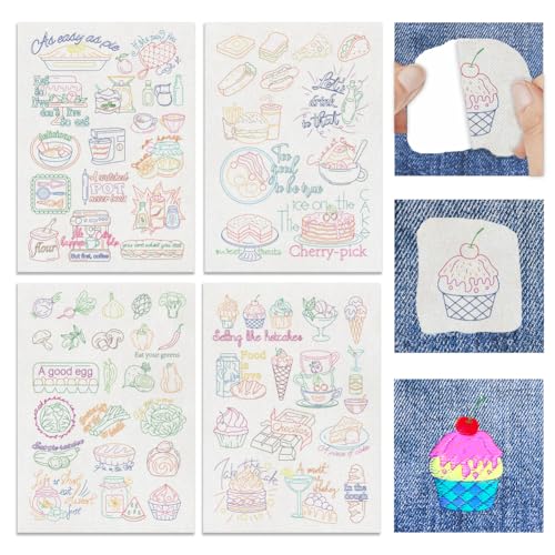 ACRNIGHEET 4 Bögen bunte, wasserlösliche Stickmuster, Lebensmittelelemente, Küchensprüche, Stabilisator, Stickerei, abwaschbar, Stickmuster, Schablonen zum Nähen, Handquilten ACRNIGHEET 4 Bögen bunte, wasserlösliche Stickmuster, Lebensmittelelemente, Küchensprüche, Stabilisator, Stickerei, abwaschbar, Stickmuster, Schablonen zum Nähen, Handquilten von ACRNIGHEET