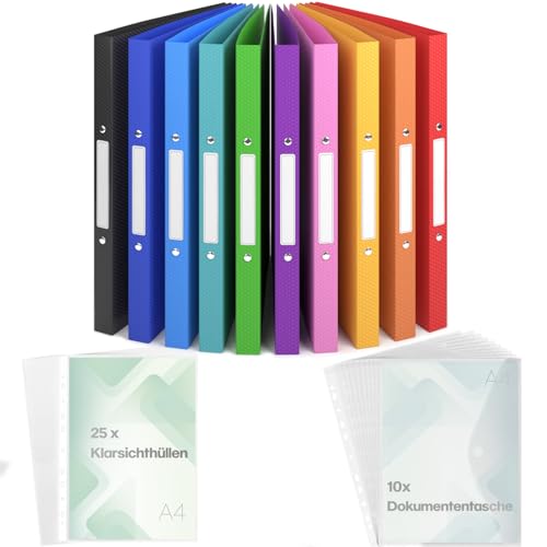 ACROPAQ - 10 x Ringbuch A4 - Inkl. 10 x Dokumententasche, 25 x Klarsichthüllen und 10 x Rückenetiketten, Mit 2 Ringen, Rückenbreite 2,5 cm, Regenbogen, "Nature" Farbkollektion - Ringhefter, Ringordner ACROPAQ - 10 x Ringbuch A4 - Inkl. 10 x Dokumententasche, 25 x Klarsichthüllen und 10 x Rückenetiketten, Mit 2 Ringen, Rückenbreite 2,5 cm, Regenbogen, "Nature" Farbkollektion - Ringhefter, Ringordner von ACROPAQ