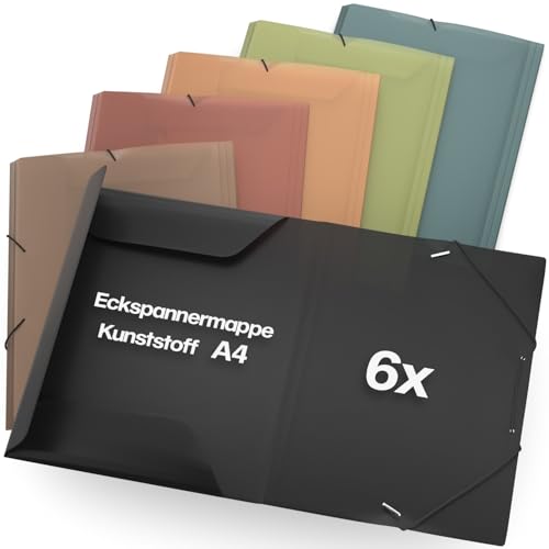 ACROPAQ - 6 x Sammelmappe A4 - Dokumentenbox mit Gummizugverschluss, Pastell, 2 cm Rückenbreite - Schulsachen aesthetic, Dokumentenmappe, Archivbox, Heftbox - Wasser von ACROPAQ