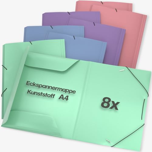 ACROPAQ - 8 x Sammelmappe A4 - Bis zu 200 Seiten, Rückenbreite 2,5cm, Elastischer Verschluss, Wind, Natur Farbkollektion - Dokumentenmappe, Archivbox, Heftbox von ACROPAQ