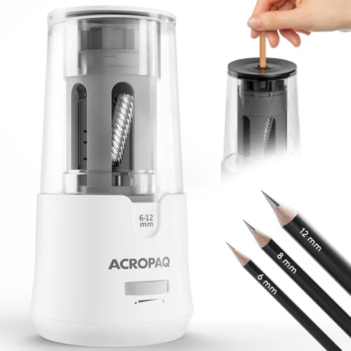 ACROPAQ Elektrischer Anspitzer für Dicke und Dünne Stifte - Für 6-12 mm Bleistifte, Scharf und Stumpfe Spitze, Feine Stiftspitze in 3-5 Sekunden, Weiß - Elektrischer Spitzer, Spitzer Elektrisch ACROPAQ Elektrischer Anspitzer für Dicke und Dünne Stifte - Für 6-12 mm Bleistifte, Scharf und Stumpfe Spitze, Feine Stiftspitze in 3-5 Sekunden, Weiß - Elektrischer Spitzer, Spitzer Elektrisch von ACROPAQ