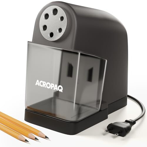 ACROPAQ Elektrischer Anspitzer für dicke und dünne Stifte - Professionell Heavy Duty Elektrischer Spitzer, Automatischer Start und Stopp, 6-fach Spitzenwahl - Spitzer Elektrisch, Bleistiftspitzer von ACROPAQ