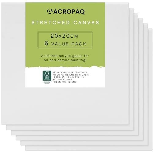 ACROPAQ Leinwand mit Keilrahmen - 6er Leinwand Set, 20 x 20 cm, Premium Baumwolloberfläche - Leinwand Groß, Leinwand zum Bemalen, Leinwand Klein von ACROPAQ