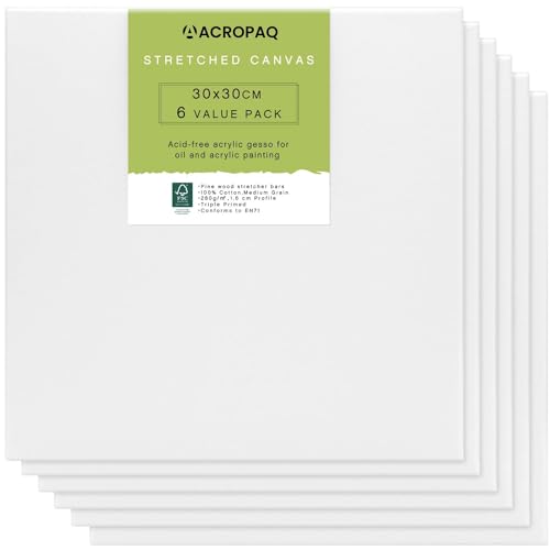 ACROPAQ Leinwand mit Keilrahmen - 6er Leinwand Set, 30 x 30 cm, Premium Baumwolloberfläche - Leinwand Groß, Leinwand zum Bemalen, Leinwand Klein von ACROPAQ