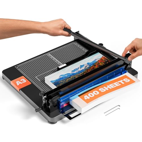 ACROPAQ Papierschneider A3 - Professionelle Guillotine, Schneidet bis zu 400 Blätter, Schwerer Stahlboden, Kratzfeste Oberfläche, Sicherheitsverriegelung - Papierschneidemaschine von ACROPAQ