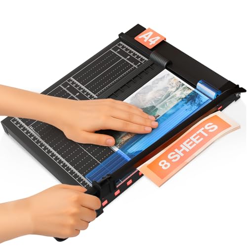 ACROPAQ Papierschneider A4 - Papierschneidemaschine für max. 8 Blatt, Magnetische Schneideführung, Rutschfeste Füße, Schwarze - Schneidemaschine Papier, Paper Cutter, Schneidegerät, Schneidebrett von ACROPAQ