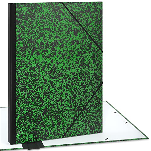 ACROPAQ Sammelmappe A2 - Zeichenmappe 52 x 72 cm, mit Gummizugverschluß, mit erweiterbarem Rücken für mehr Platz - Grün/Schwarz von ACROPAQ