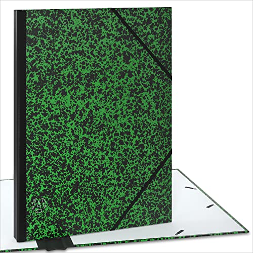 ACROPAQ Sammelmappe A3 - Zeichenmappe 32 x 45 cm, mit Gummizugverschluß, erweiterbarem Rücken für mehr Platz - Schwarz/Grün, B42051 von ACROPAQ