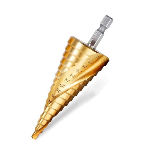 Stufenbohrer(4-32mm),Spiralnut Stufenbohrer,Bithalter schälbohrer, Bohrfräser Kegelbohrer Konusbohrer,Für Metall, Stahl, Weich-Metall, Holz, Kunststoffe von ACTIUSIS