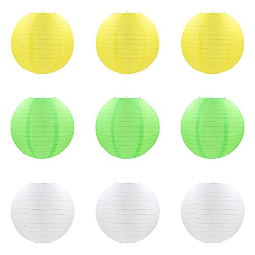 ACVIP Stoff Lampenschirm Kugel-Form Laternenset in Gelb,Grün und Weiß 9 Stück (30cm) von ACVIP