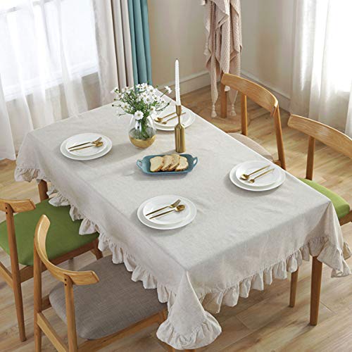 ACVIP Tischdecke Unifarbe Rechteckige Tischtücher mit Rüschen Baumwolle Leinen Tischdecken Rechteck Couchtisch(Leinenfarbe, 120 x 160 cm) von ACVIP