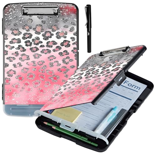 ACWDMKH Klemmbrett mit Aufbewahrung, Kunststoff-Klemmbrett mit flachem Profil-Clip, robuste Klemmbretter mit hoher Kapazität, Stifthalter und Bleistift, Lehrer-Must-Haves, Bürobedarf, rosa von ACWDMKH
