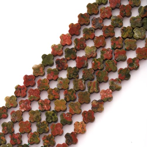 8mm Unakite Naturstein Facettierte Klee Perlen Vier-Blatt Abstandshalter Lose Perlen für DIY Schmuck Herstellung Perlen von ACYUNLEI