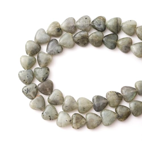 Natürliche herzförmige weiße Labradorit Steinperlen 10mm Lose Kristall Heilperlen für DIY Halsketten Armbandherstellung Edelstein Bastelbedarf von ACYUNLEI