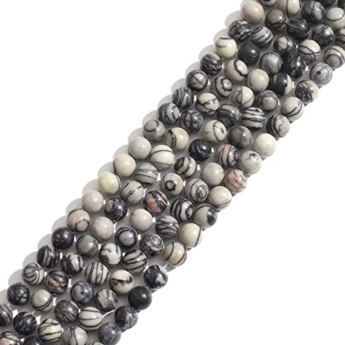 Naturstein 6mm Schwarzes Netzwerk-Zebra Runde Kristall Energie Stein Perlen lose Edelstein DIY glatte Perlen für Armband Halskette Ohrringe Schmuck machen von ACYUNLEI