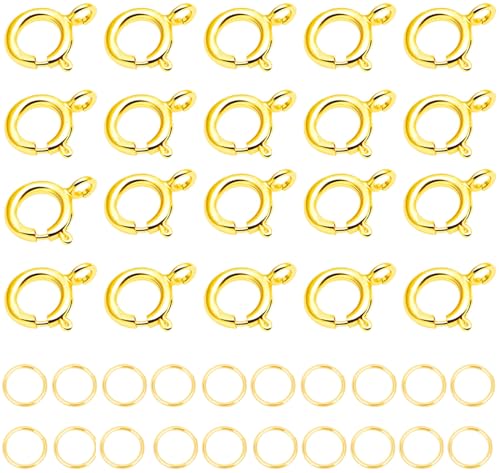 AD Beads Federverschlüsse, 14 Karat vergoldet und versilbert, mit offenen Binderingen, runde Verschlüsse für Halsketten, Armbänder oder Schmuckherstellung (20 Stück vergoldet) von AD Beads