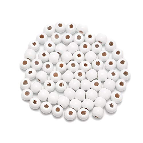AD Beads Holz-Abstandshalter, lose Holzperlen, großes Loch, sortiert für Halsketten, Armbänder, Bastelarbeiten, Dekoration (8 x 10 mm, 200 Stück, Weiß) von AD Beads