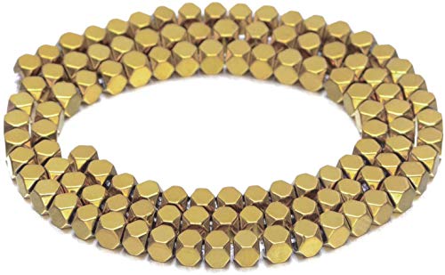 AD Beads Natürlicher Hämatit-Edelstein, facettiert, quadratisch, würfelförmig, lose Perlen, 40,6 cm (6 x 6 mm, Metallic-Gold) von AD Beads