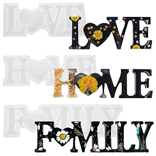ADAKEL 3 Stück Silikonform Gießformen, Love Home Family Epoxidharz Formen 3D Harz Gießen Formen Set für DIY Schmuck, Home Dekoration und Tisch Dekoration ADAKEL 3 Stück Silikonform Gießformen, Love Home Family Epoxidharz Formen 3D Harz Gießen Formen Set für DIY Schmuck, Home Dekoration und Tisch Dekoration von ADAKEL