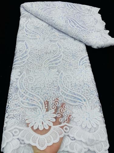 ADAOQIN Weißer afrikanischer Mesh-Pailletten-Spitzenstoff, 5 Meter, nigerianischer französischer Milchseiden-Spitzenstoff zum Nähen von Hochzeitskleidern ADAOQIN Weißer afrikanischer Mesh-Pailletten-Spitzenstoff, 5 Meter, nigerianischer französischer Milchseiden-Spitzenstoff zum Nähen von Hochzeitskleidern von ADAOQIN