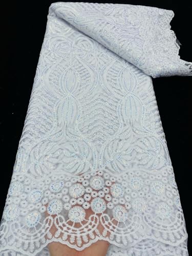 ADAOQIN Weißer afrikanischer Mesh-Pailletten-Spitzenstoff, 5 Meter, nigerianischer französischer Milchseiden-Spitzenstoff zum Nähen von Hochzeitskleidern ADAOQIN Weißer afrikanischer Mesh-Pailletten-Spitzenstoff, 5 Meter, nigerianischer französischer Milchseiden-Spitzenstoff zum Nähen von Hochzeitskleidern von ADAOQIN