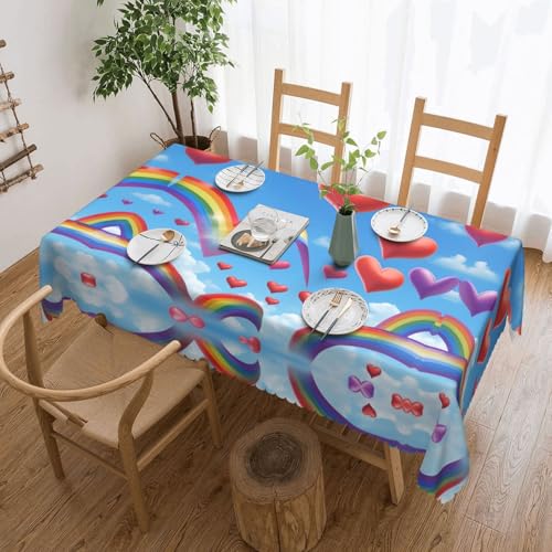 ADAhgu Regenbogenfarbene Gay-Pride-Herz-Druck, vielseitig, 137 x 183 cm, wiederverwendbar, Esstischabdeckung für Hochzeiten im Freien von ADAhgu