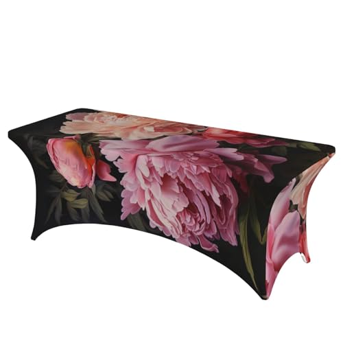 ADAhgu Tischdecke mit Pfingstrosen-Druck, elastisch, rechteckig, abwischbar, Tischdecke für Partys und Veranstaltungen im Freien von ADAhgu