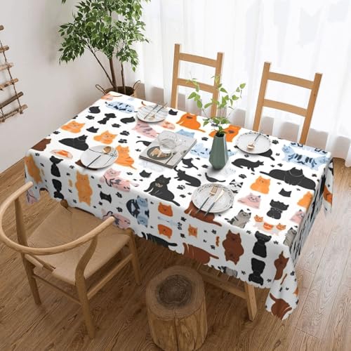 Tischdecke, Cartoon-Katzen- und Hunde-Druck, vielseitig, 137 x 183 cm, wiederverwendbar, Esstischabdeckung für Hochzeiten und draußen von ADAhgu