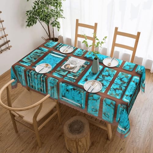 Tischdecke mit hellblauem, türkisfarbenem Druck, vielseitig, 137 x 183 cm, wiederverwendbar, Esstischabdeckung für Hochzeiten und draußen Tischdecke mit hellblauem, türkisfarbenem Druck, vielseitig, 137 x 183 cm, wiederverwendbar, Esstischabdeckung für Hochzeiten und draußen von ADAhgu