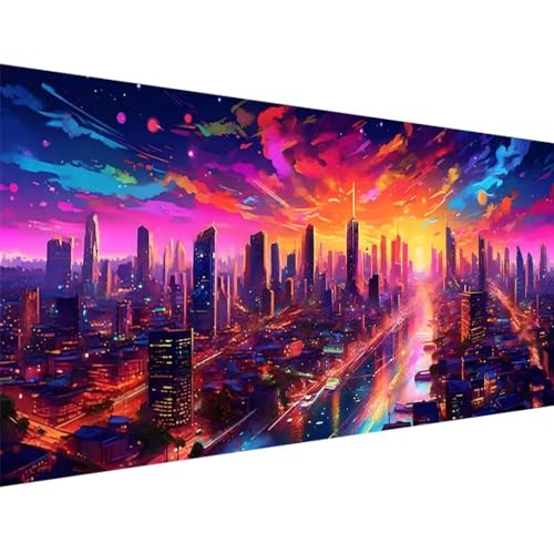 ADCCAT Diamond Painting Groß XXL 125x50cm, 5D Diamond Painting Stadt Neon, DIY Full Diamond Painting Eckige Steine Bastelset Erwachsene, Malen Nach Zahlen Diamond Painting Geschenk Zimmer Deko p-9 von ADCCAT