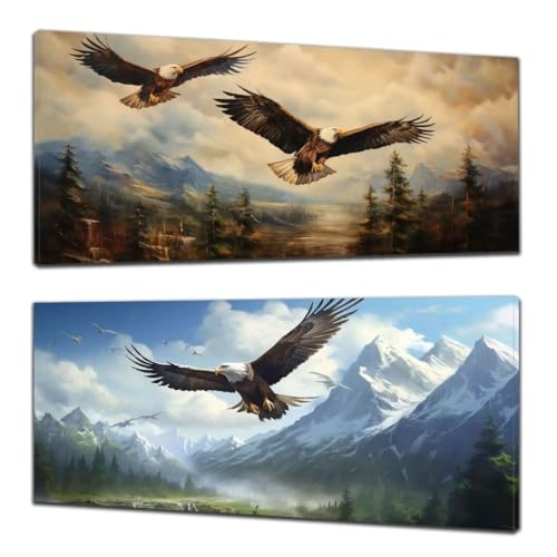 Adler Diamond Painting Kinder, 2 Stück Diamond Painting Tier, DIY Diamant Painting Bilder Set Erwachsene Kinder, Diamant Cross Stickerei Malerei für Geschenke für Frauen Zuhause Wanddeko 60x140cm I-2 von ADCCAT