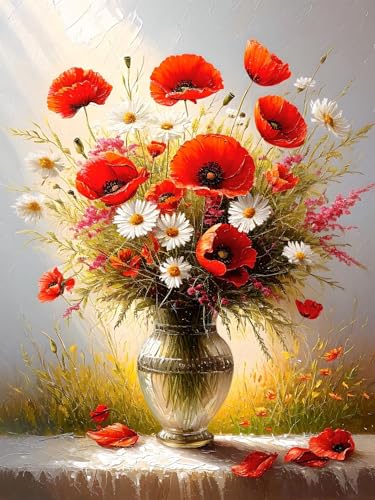 Diamond Painting Erwachsene, DIY Diamant Painting Bilder Mohnblume, Vollbohrer Vase Diamant Malerei Malen Nach Zahlen Cross Stickerei Bastelset Erwachsene, für Home Wanddeko Wohnzimmer 30x40 cm C-9 von ADCCAT