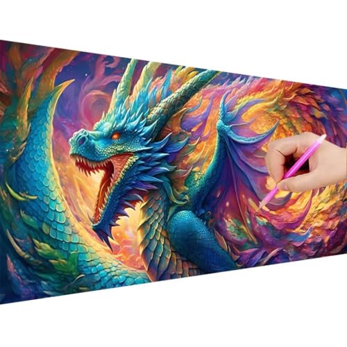 Diamond Painting Groß XXL 125x50cm, 5D Diamond Painting Furcht Drachen, DIY Full Diamond Painting Runden Steine Bastelset Erwachsene, Malen Nach Zahlen Diamond Painting Geschenk Zimmer Deko a-6 von ADCCAT