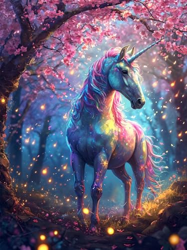 Diamond Painting Set für Erwachsene, Diamond Painting Einhorn Bilder, 5D Kirschblüten Diamond Painting Klein für Kinder, Diamond Painting Zubehör Set für Zimmer, Schlafzimmer Wanddeko (30x40 cm) K-9 von ADCCAT