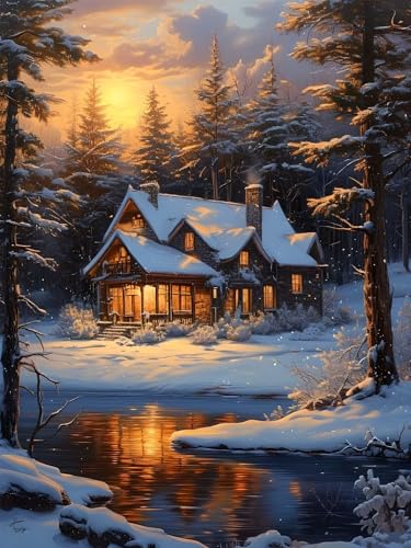 Diamond Painting Set für Erwachsene, Diamond Painting Winter Bilder, 5D Landschaft Diamond Painting Klein für Kinder, Diamond Painting Zubehör Set für Zimmer und Schlafzimmer Wanddeko (30x40 cm) T-0 von ADCCAT