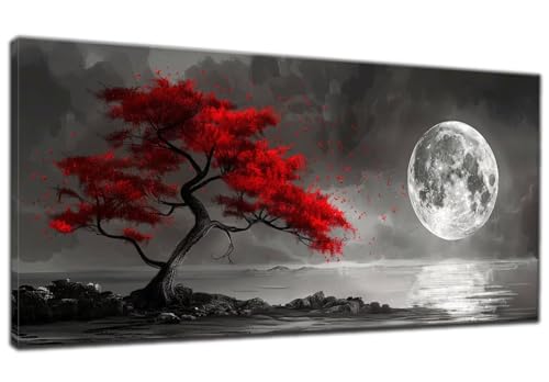 Mond Diamond Painting XXL 60x140cm, 5D Diamond Painting roter Baum, Full Diamond Painting Runden Steine Bastelset Erwachsene, Malen Nach Zahlen Diamond Painting, Geschenke für Frauen Zimmer Deko Z-7 von ADCCAT