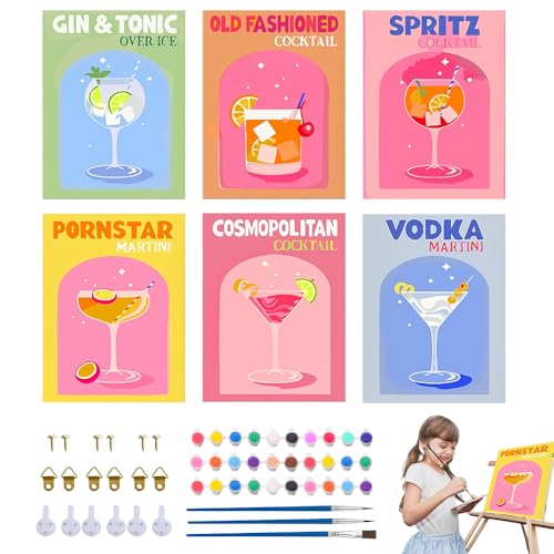 6 Stück Malen Nach Zahlen Erwachsene, Mini Malen Nach Zahlen Cocktail-Kollektion, 15x20 cm DIY Malen Nach Zahlen Cocktail Set für Erwachsene und Anfänger, Paint By Numbers Set für Home Decor, Gerahmt von ADDLIVE