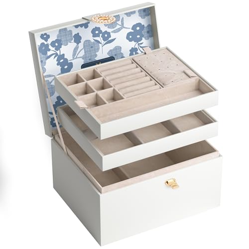 AdelDream Schmuckkästchen Schmuckschatullen Schmuckaufbewahrungsbox Schmuckbox mit Knöpfen Geburtstags- und Feiertagsgeschenke für Damen Töchter und Freunde Weiß AdelDream Schmuckkästchen Schmuckschatullen Schmuckaufbewahrungsbox Schmuckbox mit Knöpfen Geburtstags- und Feiertagsgeschenke für Damen Töchter und Freunde Weiß von ADEL DREAM