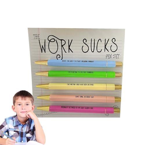 Lustige Stifte für die Arbeit, lustige Stifte für Kinder - Glatt schreibende Kugelschreiber im 5er-Set | Schwarze Stifte mit leuchtenden Farben, tragbare lustige Arbeitsstifte für Schulbedarf von ADERN