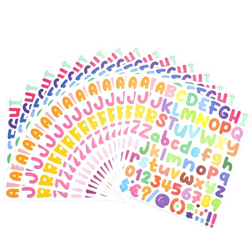 ADERTOS 1215 Stück/15 Blatt Klebebuchstaben Bunt Buchstabenaufkleber Buchstaben Aufkleber Sticker Zahlen Buchstaben zum Aufkleben Wasserfest Selbstklebende Buchstaben Alphabet Aufkleber für DIY Deko von ADERTOS