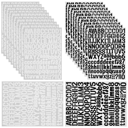 ADERTOS 20 Blätter Buchstaben Zahlen Aufkleber Klebebuchstaben Selbstklebende Vinyl Buchstabenaufkleber Schwarz Weiss Alphabet Aufkleber Wetterfest Zahlenaufkleber Klebezahlen Sticker für DIY von ADERTOS