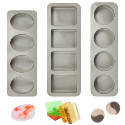 ADERTOS 3 Stücke Silikonform Seife Rechteckig/Oval/Rund Silikon Seifenformen Silikonformen Gießformen für Seife, Seifenherstellung, DIY Formen,Kuchen,Backen,Schokolade, Eiswürfel(Grau) von ADERTOS